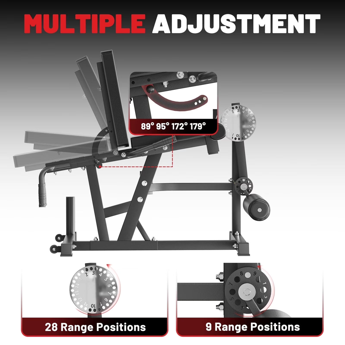 ROALW Adjustable Leg Extension & Curl Machine, 800lb, 1" & 2" Plates