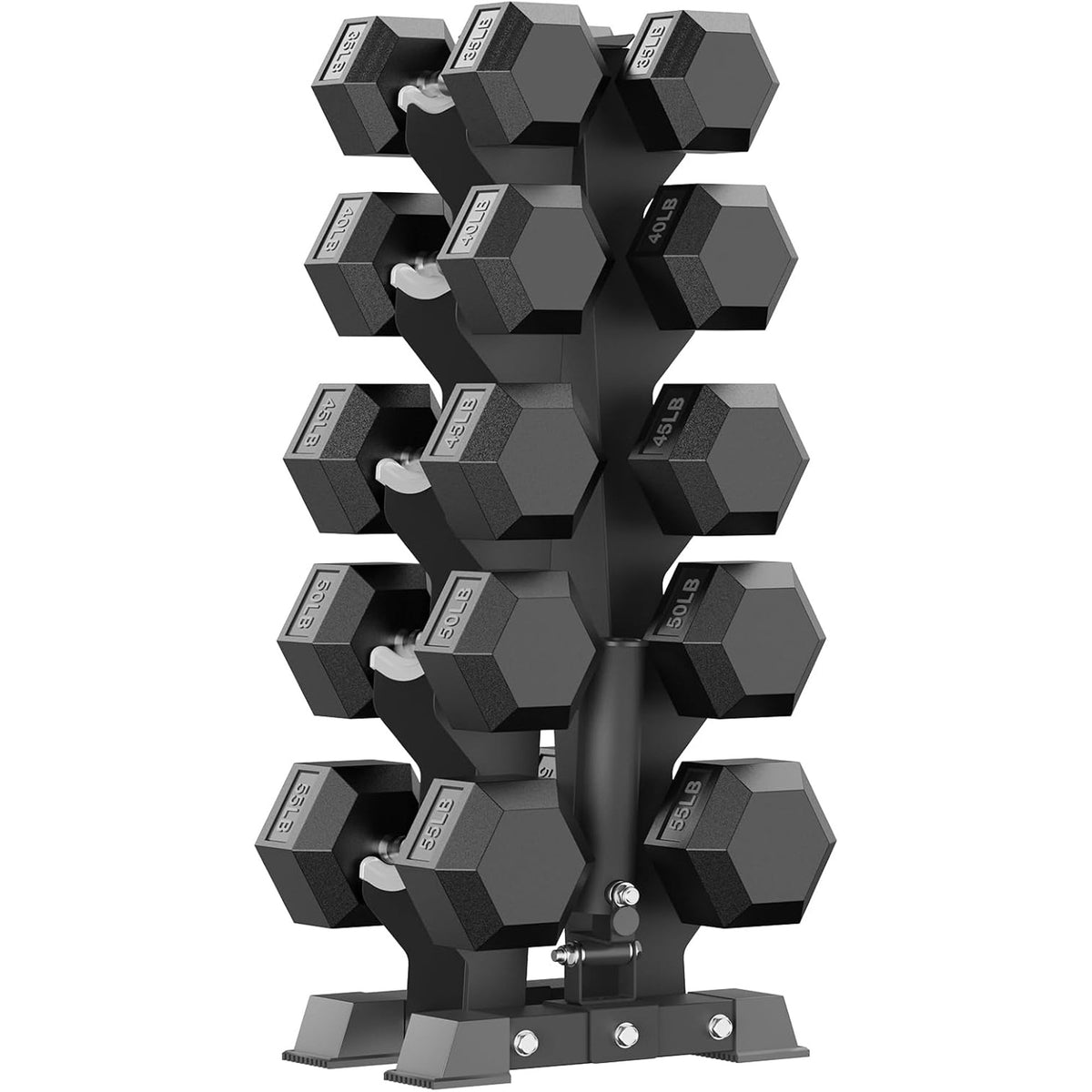 ROALW 450 lb Hex Dumbbell Set with Rack (35/40/45/50/55 lb), Home Gym