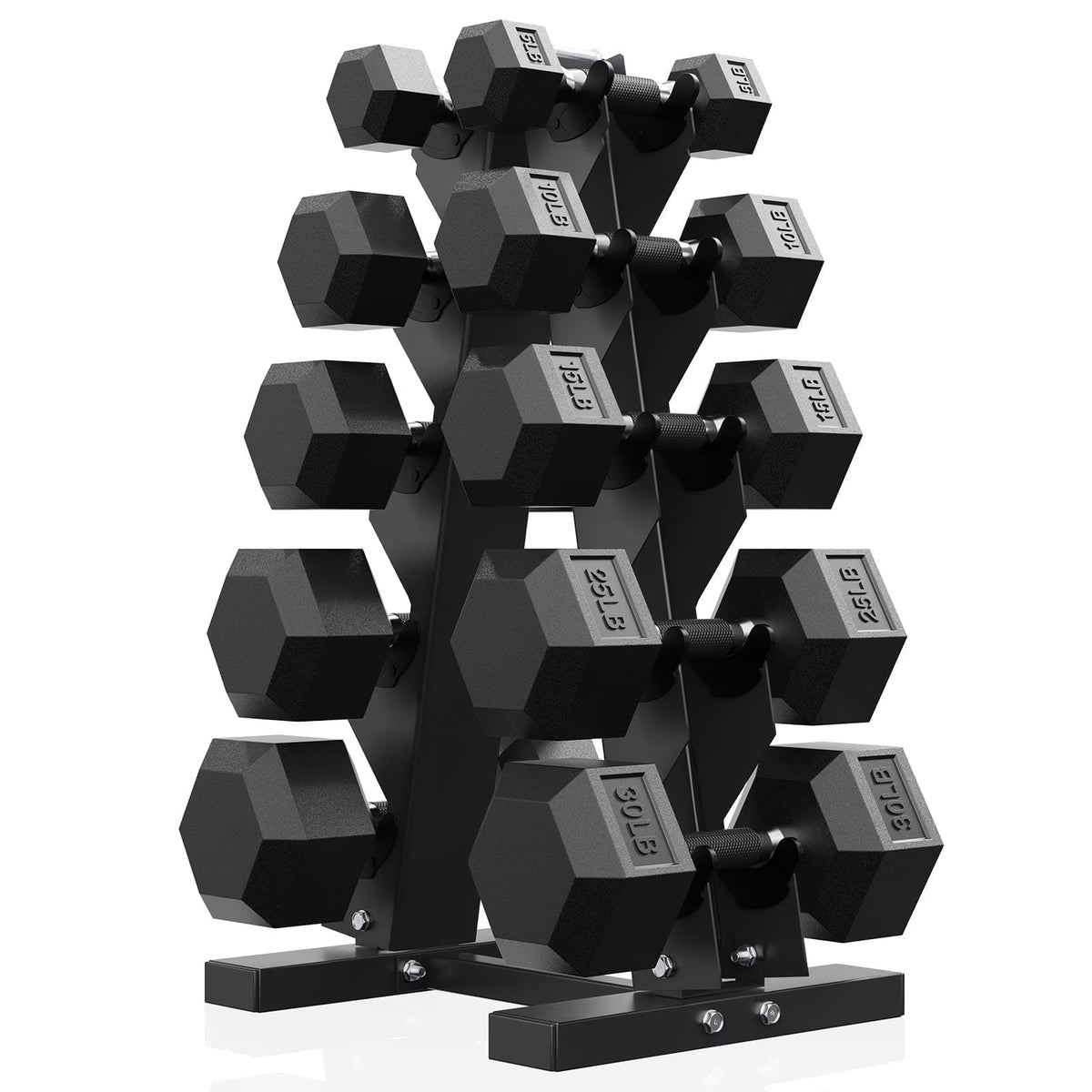 ROALW 170 lb Hex Dumbbell Set with Rack (5/10/15/25/30 lb), Home Gym