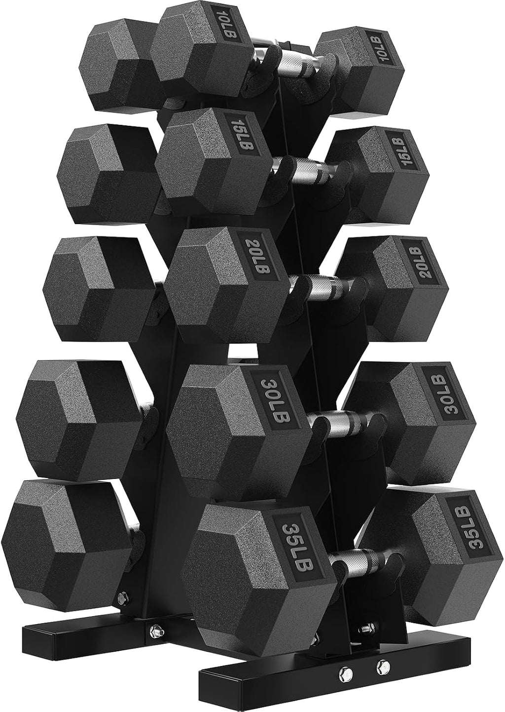 ROALW 220 lb Hex Dumbbell Set with Rack (10/15/20/30/35 lb), Home Gym