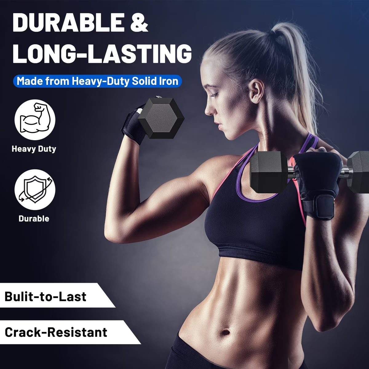 ROALW 170 lb Hex Dumbbell Set with Storage Rack, 5/10/15/25/30 lb Pairs Anti-Roll Cast Iron Free Weights for Home Gy