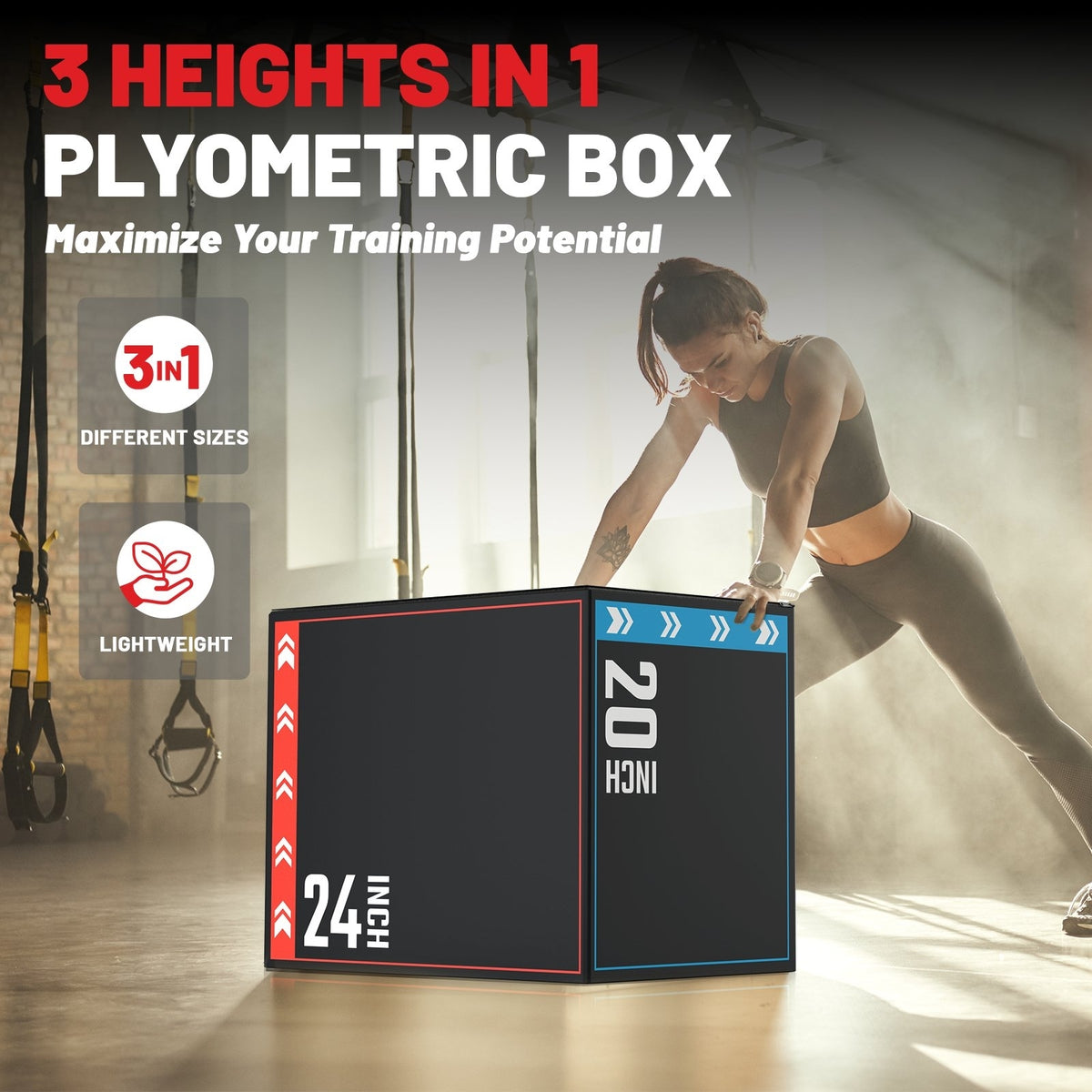 ROALW 3-in-1 Soft Plyometric Jump Box, 20x24x30" EPE Foam Plyo Box, 400lb Capacity Non-Slip Box Jump Trainer for Home Gym HIIT, Step-Ups, Cross-Training & Strength Workout