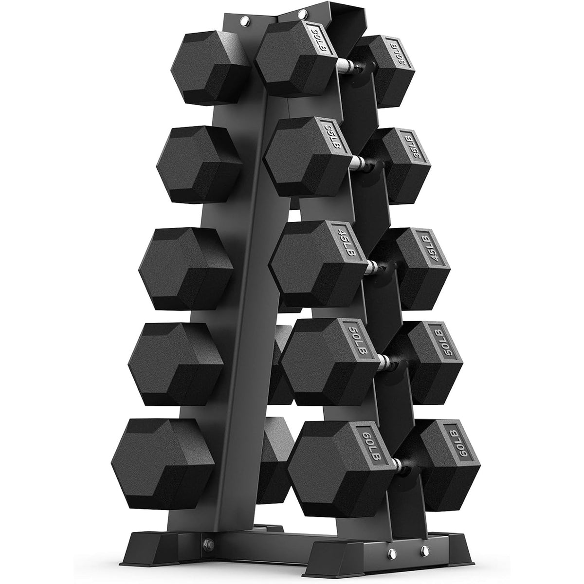ROALW 440 lb Hex Dumbbell Set with Rack (30/35/45/50/60 lb), Home Gym