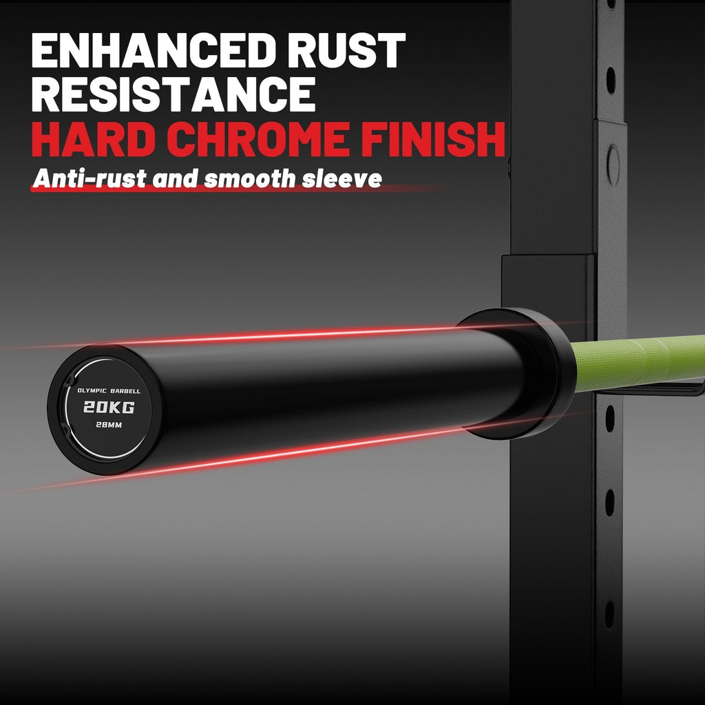 ROALW 7FT Olympic Barbell, 1000LB Capacity 2" Lifting Bar, Green/Black