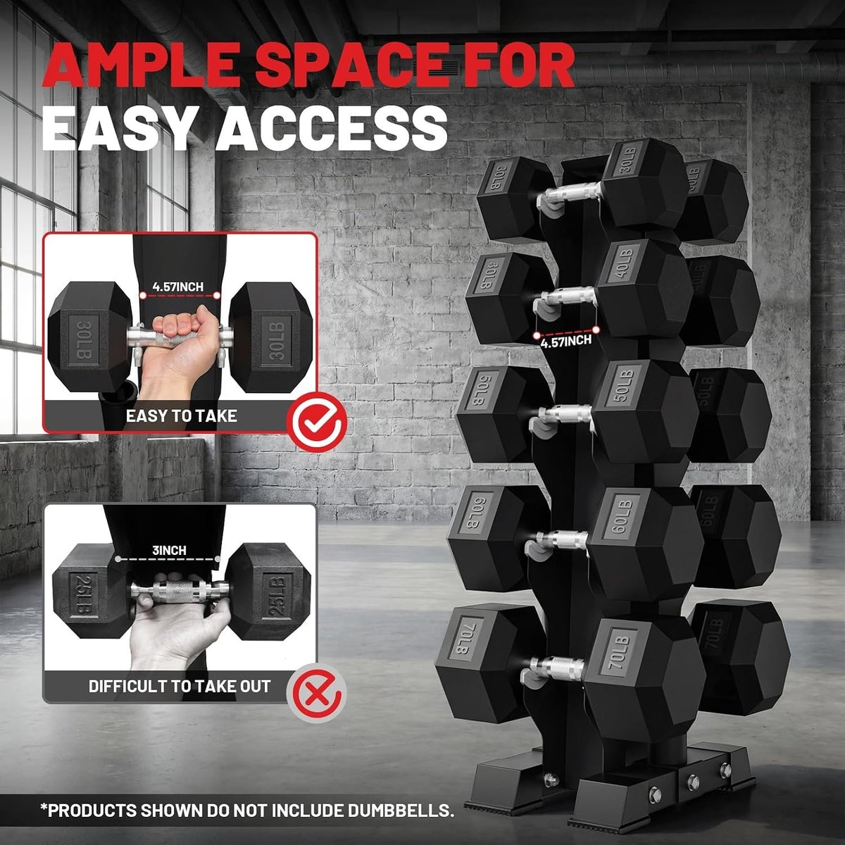 ROALW 480 lb Hex Dumbbell Set with Rack (15/25/35/45/55 /65lb), Home Gym