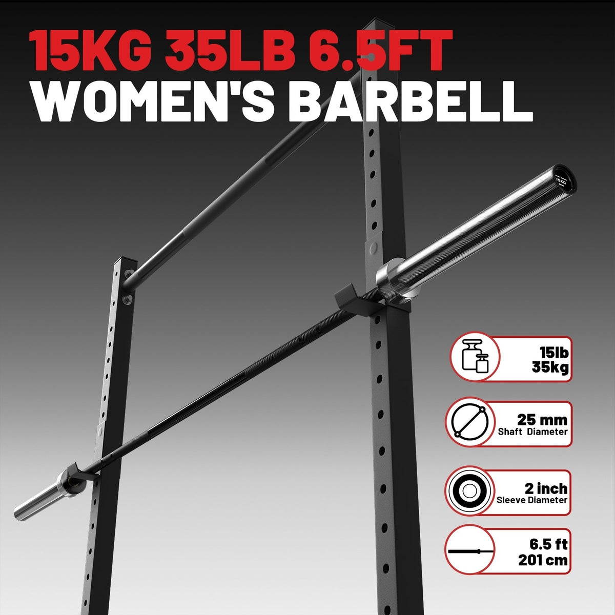 ROALW Women's Olympic Barbell, 1000LB Capacity 6.5FT 2", Black/Silver