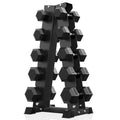 ROALW 250 lb Hex Dumbbell Set with Storage Rack, 15/20/25/30/35 lb Pairs Anti-Roll Cast Iron Free Weights for Home Gym