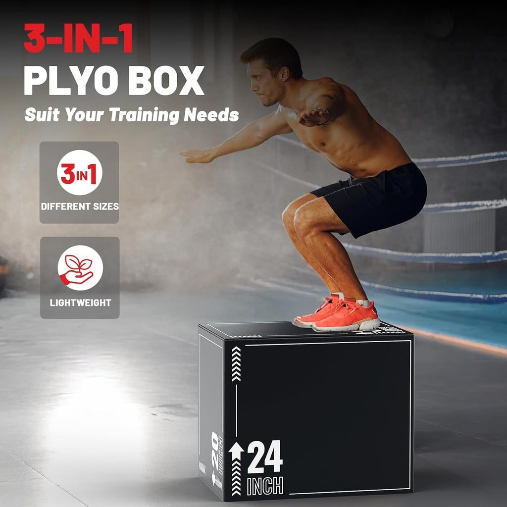 ROALW 3-in-1 Soft Plyometric Jump Box, 20x24x30" EPE Foam Plyo Box, 400lb Capacity Non-Slip Box Jump Trainer for Home Gym HIIT, Step-Ups, Cross-Training & Strength Workout