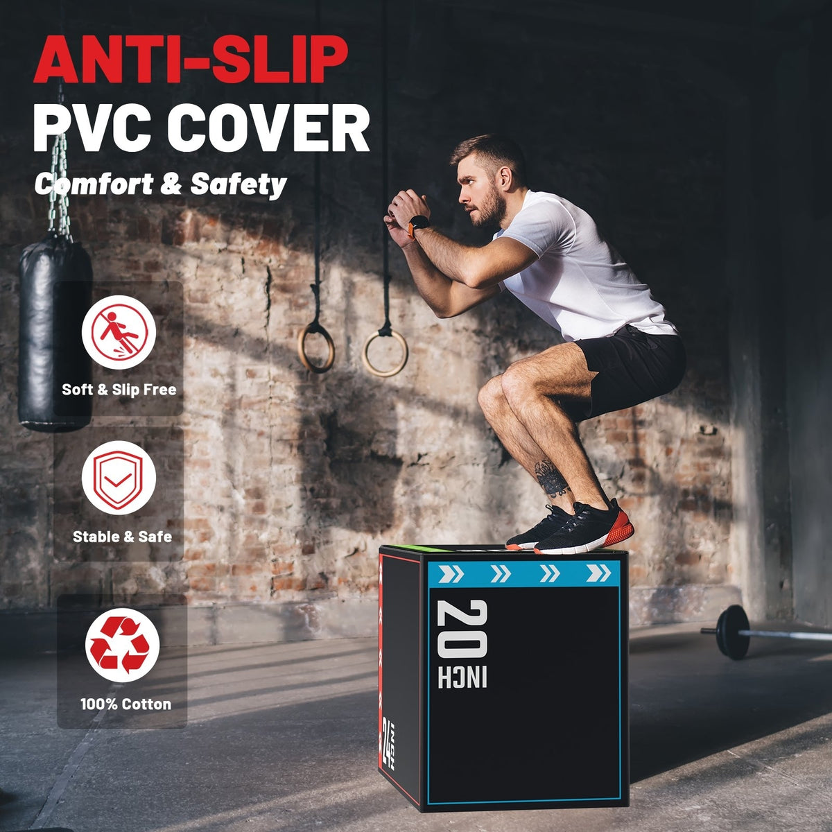 ROALW 3-in-1 Soft Plyometric Jump Box, 20x24x30" EPE Foam Plyo Box, 400lb Capacity Non-Slip Box Jump Trainer for Home Gym HIIT, Step-Ups, Cross-Training & Strength Workout