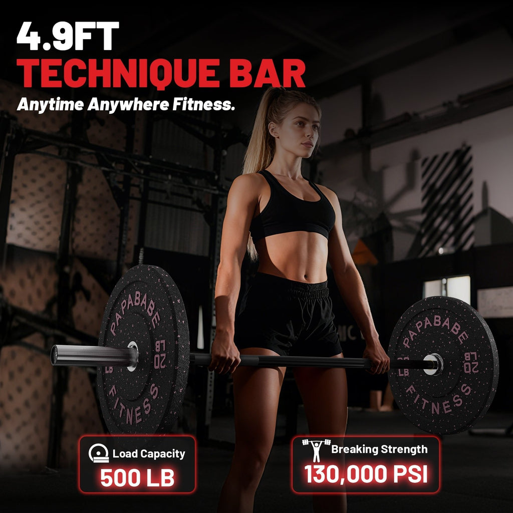 ROALW 4.9FT Olympic Barbell, 500LB Capacity 2" Home Gym Bar, Black/Silver