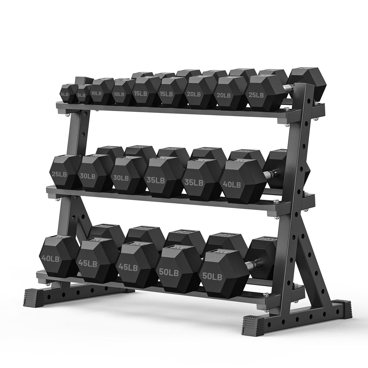ROALW 550 lb Rubber Hex Dumbbell Set with Rack(10 Pairs, 5-50 lb), Home Gym