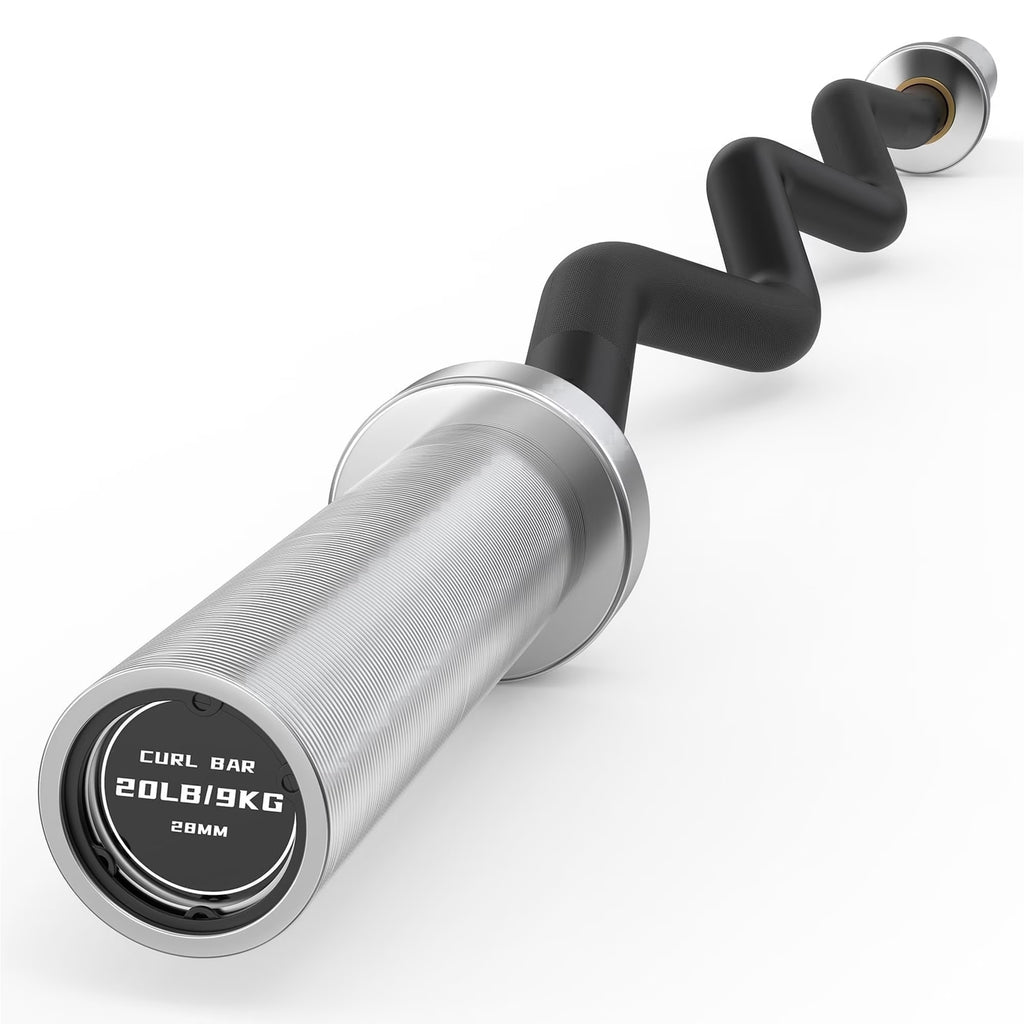 ROALW 47-Inch EZ Curl Bar, Olympic Barbell for Bicep & Tricep Workouts - 500 LB Capacity, Compatible with 2-Inch Weight Plates, Ideal for Home Gym Strength Training, Black Silver