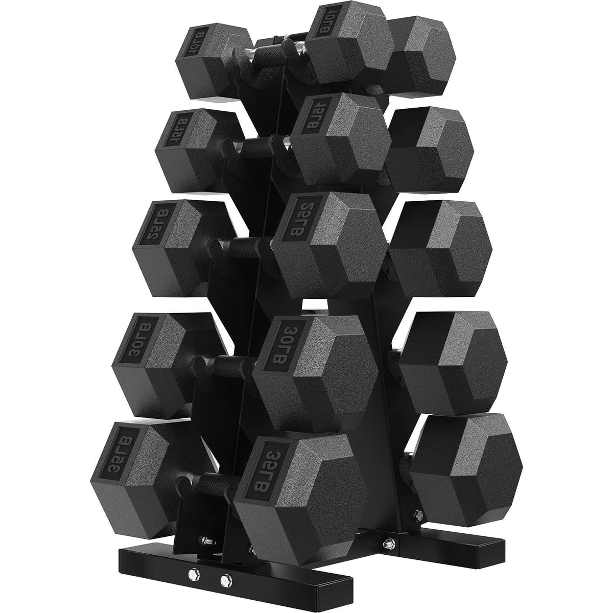 ROALW 230 lb Hex Dumbbell Set with Rack (10/15/25/30/35 lb), Home Gym