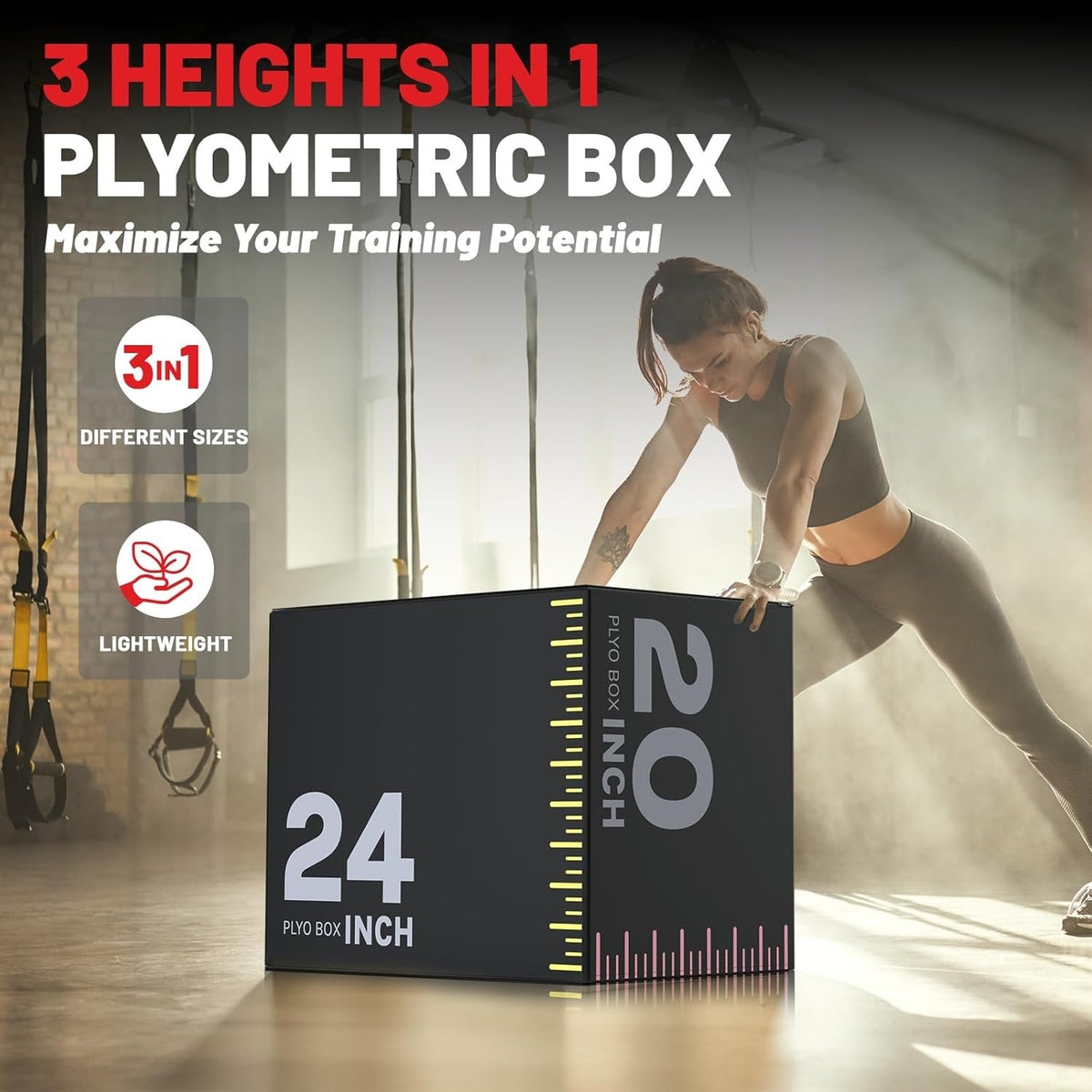 ROALW 3-in-1 Soft Plyometric Jump Box, 20x24x30" EPE Foam Plyo Box, 400lb Capacity Non-Slip Box Jump Trainer for Home Gym HIIT, Step-Ups, Cross-Training & Strength Workout