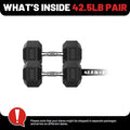 ROALW 42.5 lb Hex Dumbbell Pair, Rubber Encased Home Gym Weights