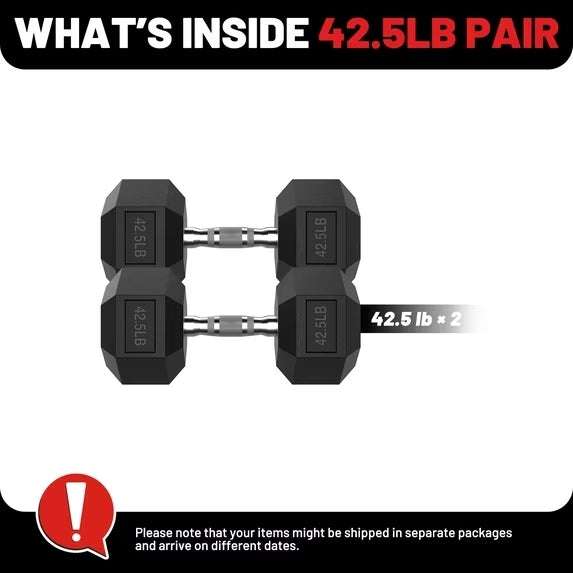 ROALW 42.5 lb Hex Dumbbell Pair, Rubber Encased Home Gym Weights