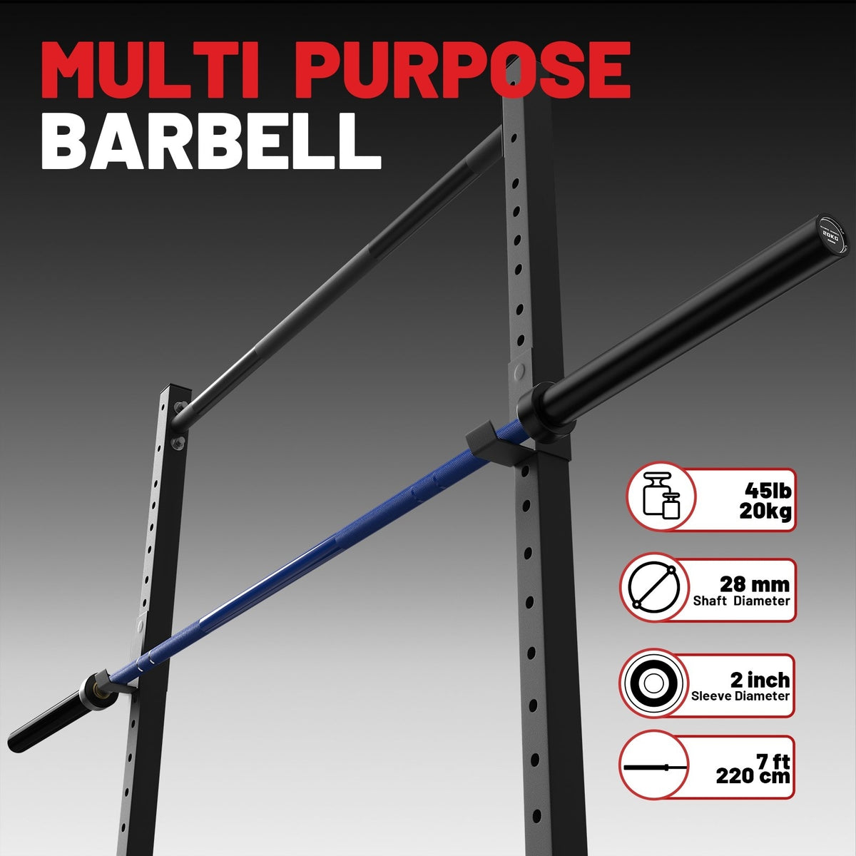 ROALW 7FT Olympic Barbell, 1000LB Capacity 2" Lifting Bar, Blue/Black
