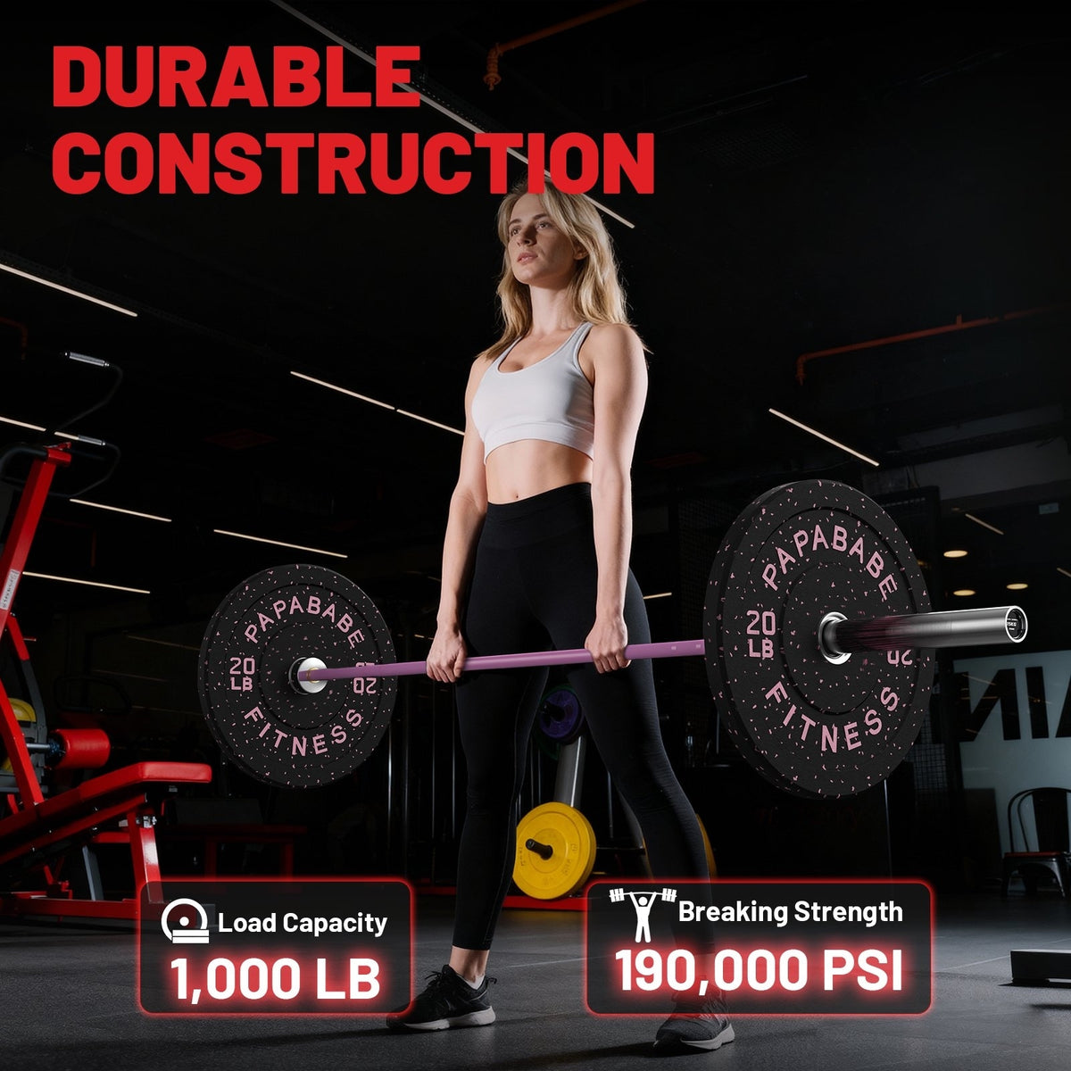 ROALW Olympic Weightlifting Bar, 1000LB Capacity 6.5FT 2", Pink/Silver