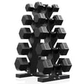 ROALW 150LB Rubber Coated Hex Dumbbell Set with Rack, 5-25LB Pairs Home Gym