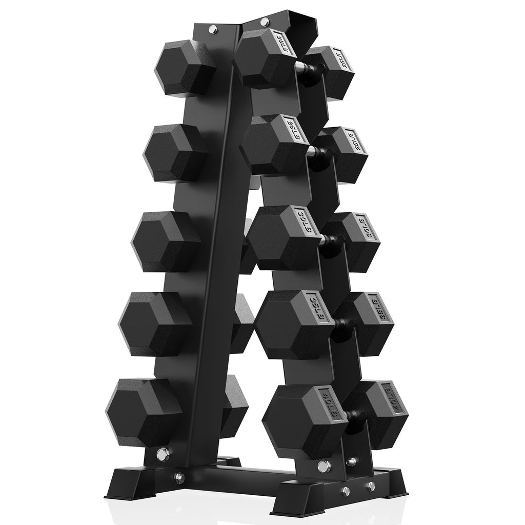 ROALW 300 lb Heavy Duty Hex Dumbbell Set with Storage Rack, 20/25/30/35/40 lb Pairs Anti-Roll Cast Iron Free Weights for Home Gym