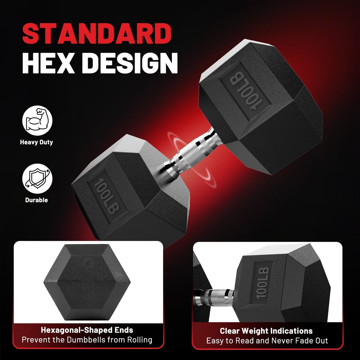 ROALW 180 lb Hex Dumbbell Set with Rack (5/10/15/25/35 lb), Home Gym