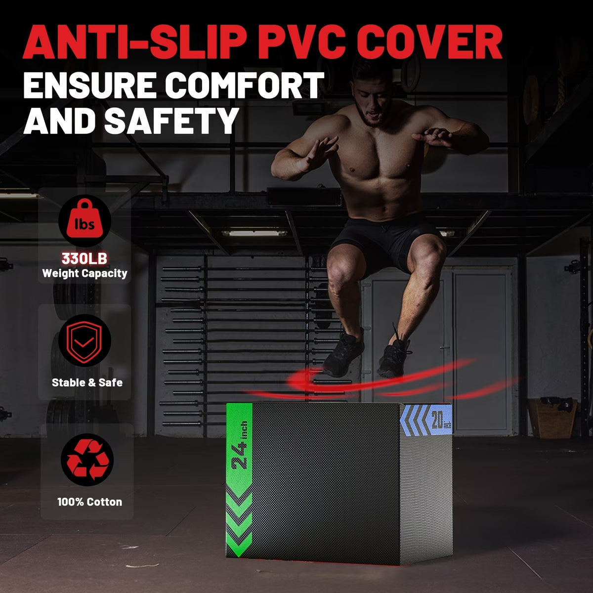 ROALW 3-in-1 Soft Plyo Jump Box, 16x18x20", 350lb Recycled Cotton, Home Gym