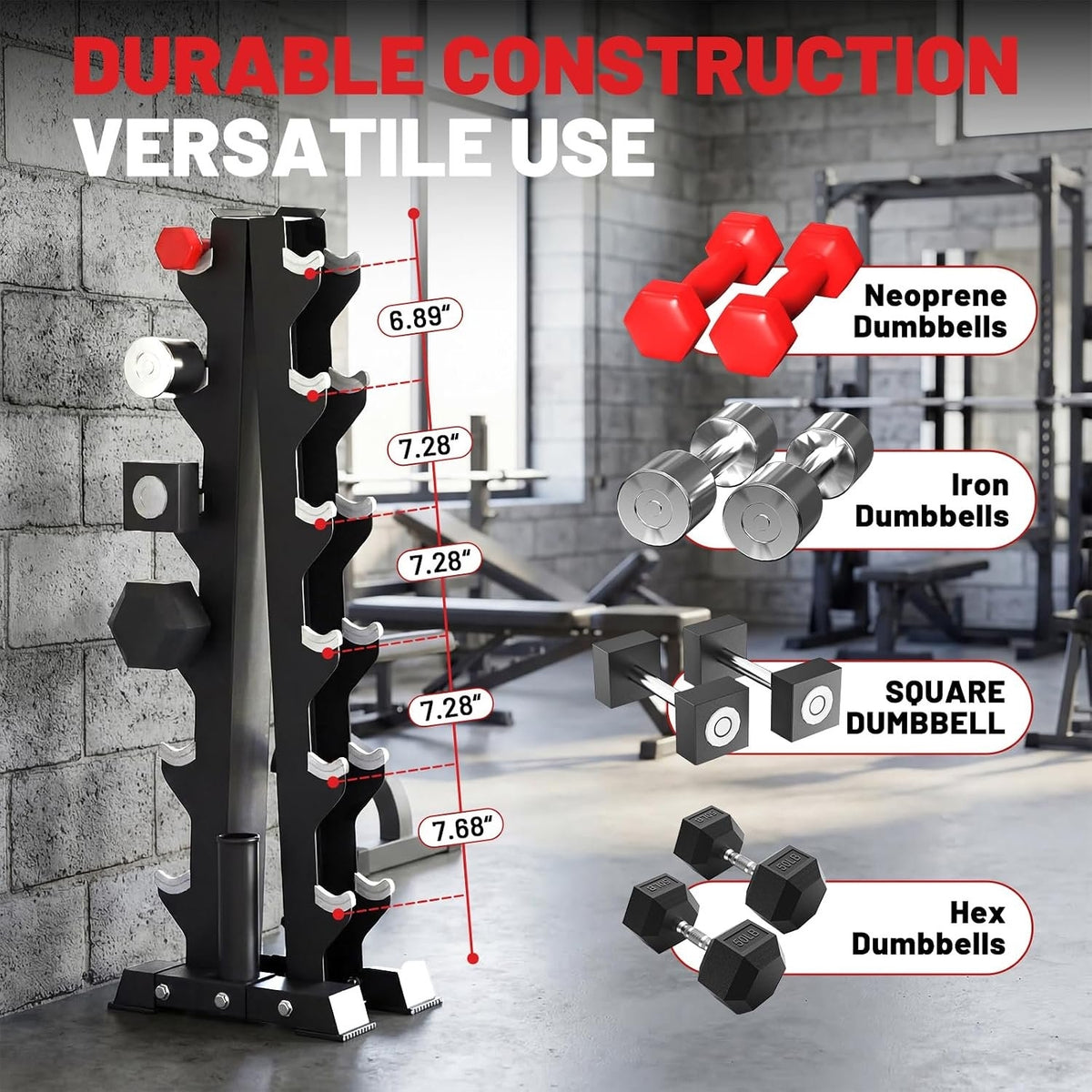 ROALW 450 lb Hex Dumbbell Set with Rack (25/30/35/40/45/50 lb), Home Gym